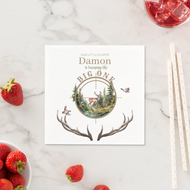 Big One Hunting First Birthday Napkin (Insitu)
