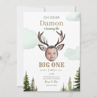 Big One Hunting First Birthday Photo Invitation