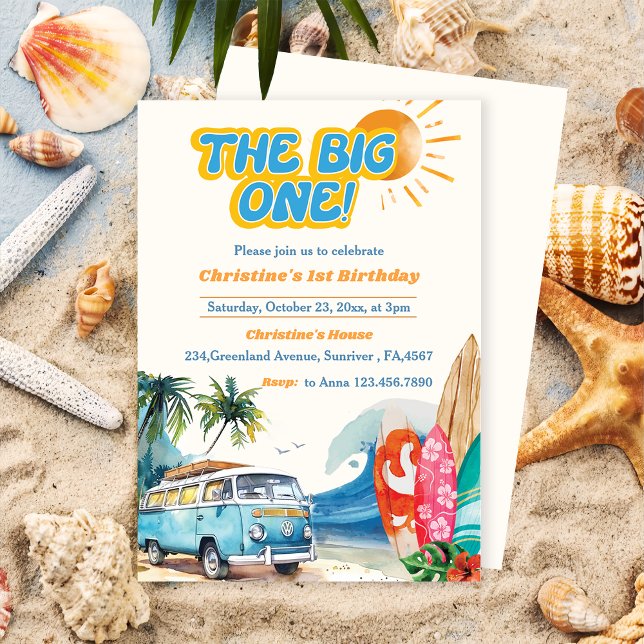 Big One Surf Beach 1er anniversaire Invitation (Créateur téléchargé)