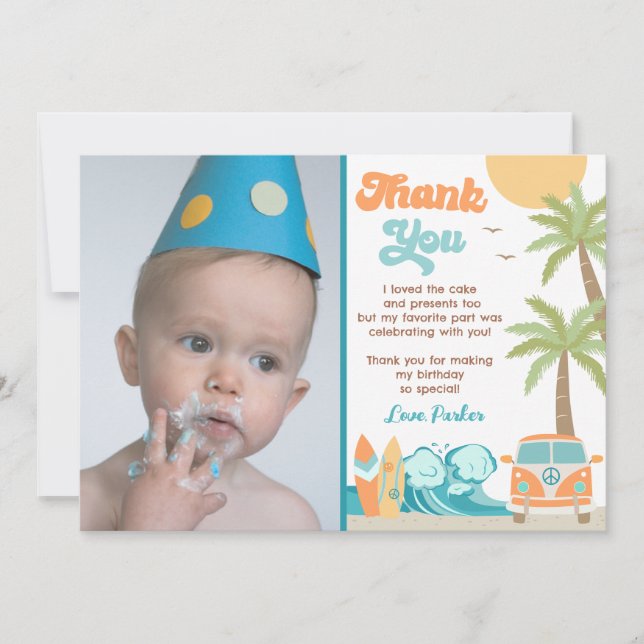 Big One Surf Up Anniversaire Merci Cartes (Devant)