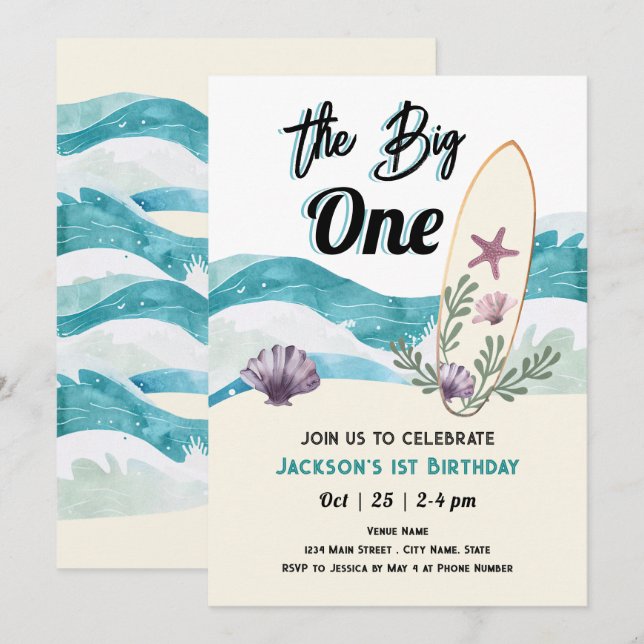 Big One Surfing 1st  Invitation (Front/Back)