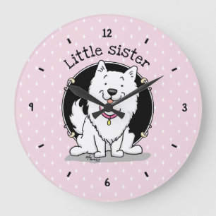 Big or Little Sister American Eskimo Dog Eskie Large Clock