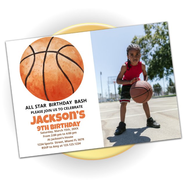 Big Orange Basketball Anniversaire Invitations ave (Créateur téléchargé)