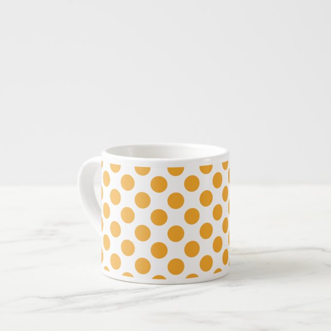 Big Orange Dots on White Espresso Cup (Front Left)