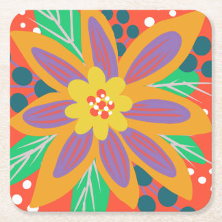 big orange flower  square paper coaster