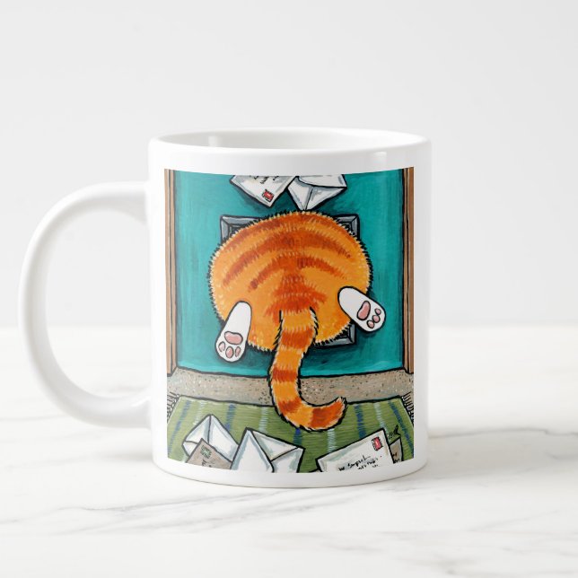 Big Orange Tabby Cat in Cat Flap Coffee Mug (Left)