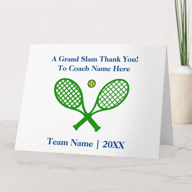 Big Oversized Tennis Thank You Coach, Personalize Card (Front)