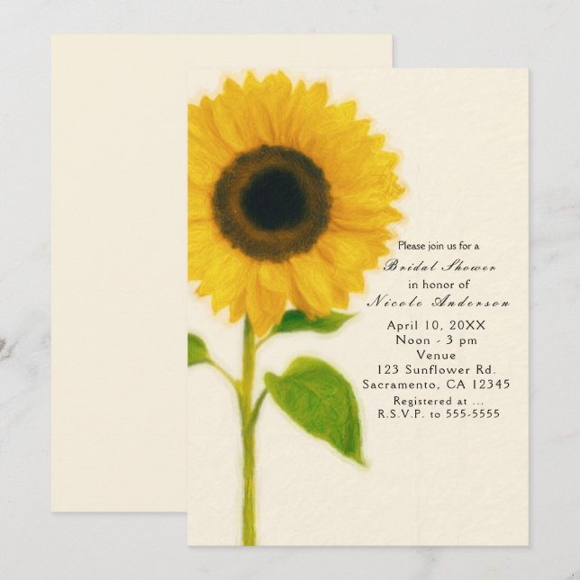 Big Painted Sunflower Rustic Country Invitations (Front/Back)