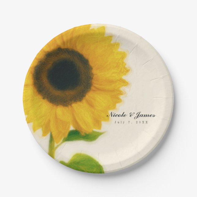 Big Painted Sunflower Rustic Country Party Paper Plate (Front)