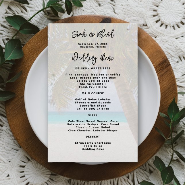 Big Palm Tree Beach Wedding Custom Menu (Creator Uploaded)