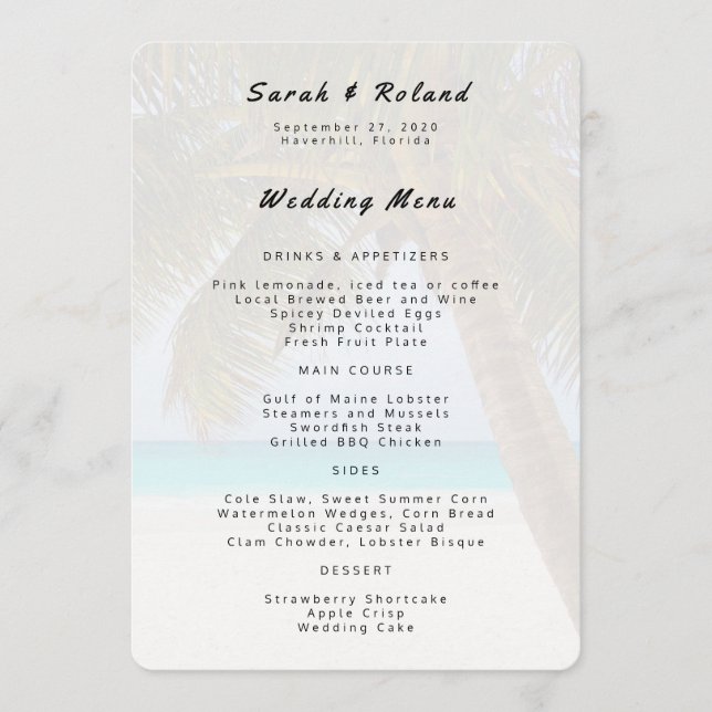 Big Palm Tree Specialty Paper Menu Template (Front)