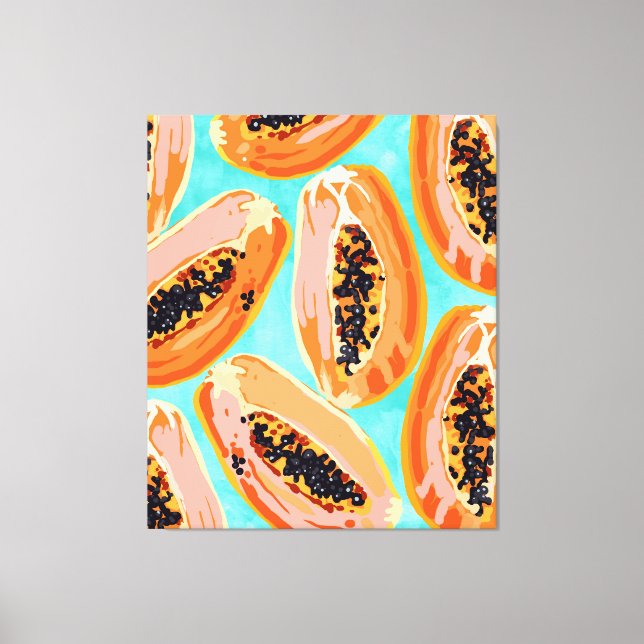 Big Papaya Watercolor Painting, Tropical Fruits Canvas Print (Front)