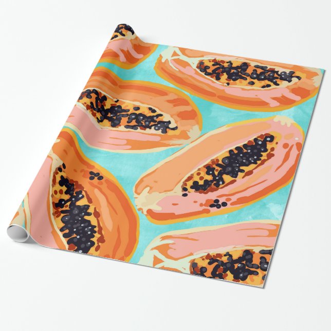 Big Papaya Watercolor Painting, Tropical Fruits Wrapping Paper (Unrolled)