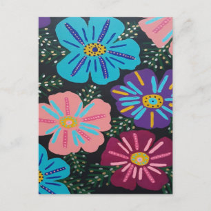 Big Pastel Flowers on Black Postcard