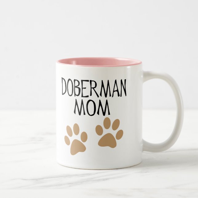 Big Paws Doberman Mom Two-Tone Coffee Mug (Right)