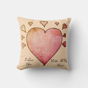big peach coloured heart small hearts love poem throw pillow