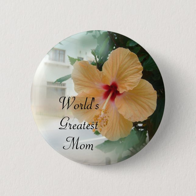 Big Peach Hibiscus 2 Inch Round Button (Front)