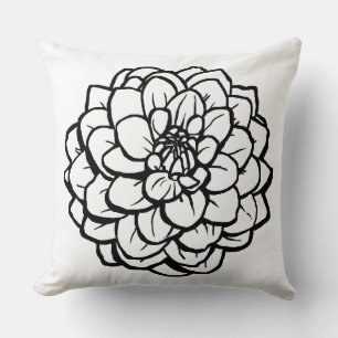 Big Pen and Ink Dahlia - Black on White Throw Pillow