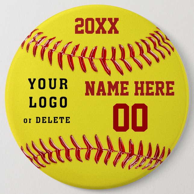 Big Personalized Softball Party Favour Pins, LOGO 6 Inch Round Button (Front)