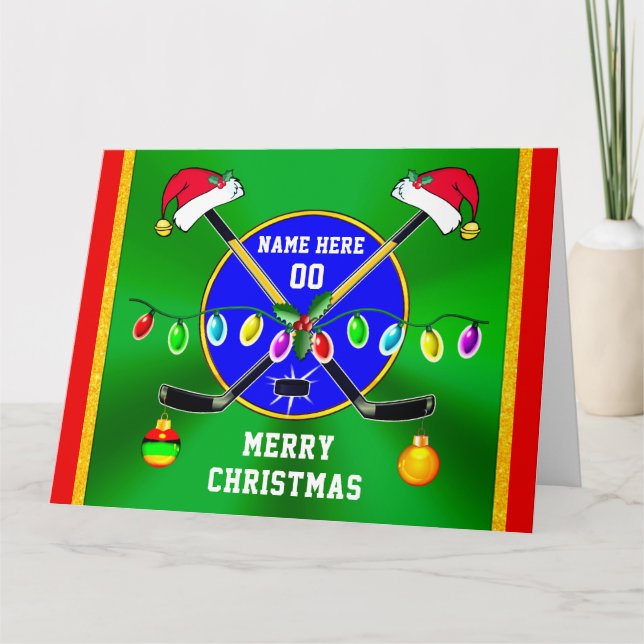 BIG personnalisé, Cartes de Noël de hockey, 3 TAIL (Devant)