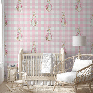 Big Peter the Rabbit Beatrix Potter PInk Gingham   Wallpaper