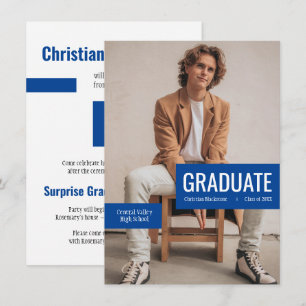 Big Photo with Blocks of Blue Graduation Invitation