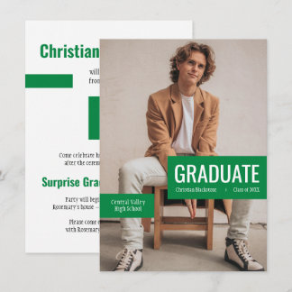 Big Photo with Blocks of Green Graduation Invitation