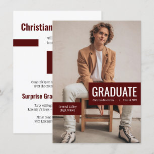 Big Photo with Blocks of Maroon Graduation Invitation