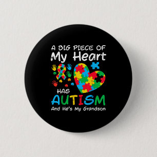 Big piece heart has autism grandson awareness men 2 inch round button