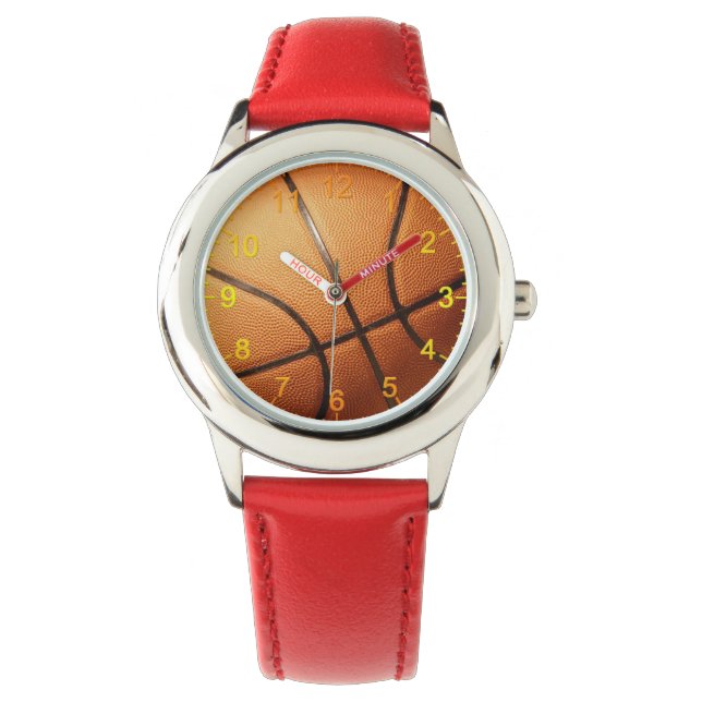 Big Pimply Orange Basketball, Kids Leather Watch (Front)