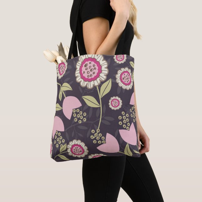Big Pink Floral Tulip Pattern Tote Bag (Close Up)