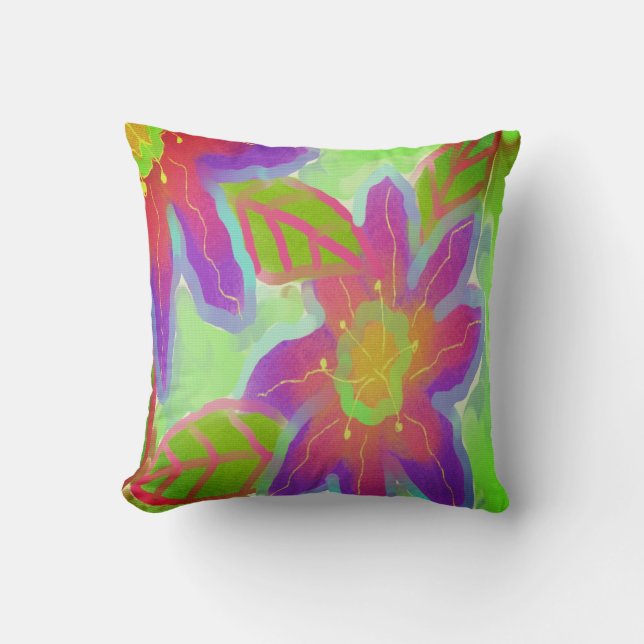 Big Pink Flowers Abstract Art Throw Pillow (Front)