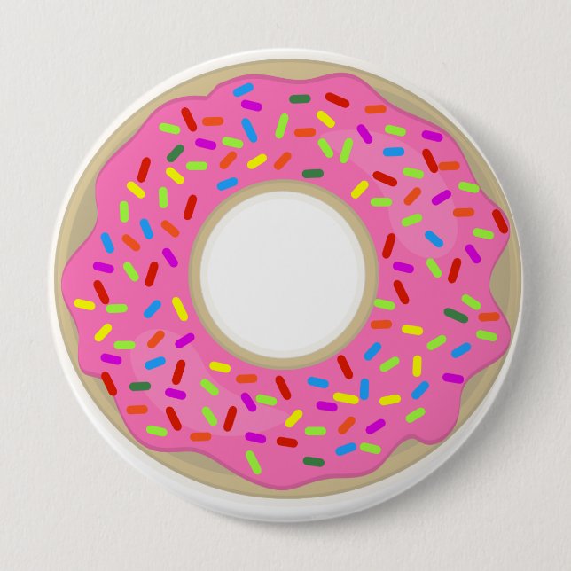 Big Pink Frosted Doughnut 4 Inch Round Button (Front)