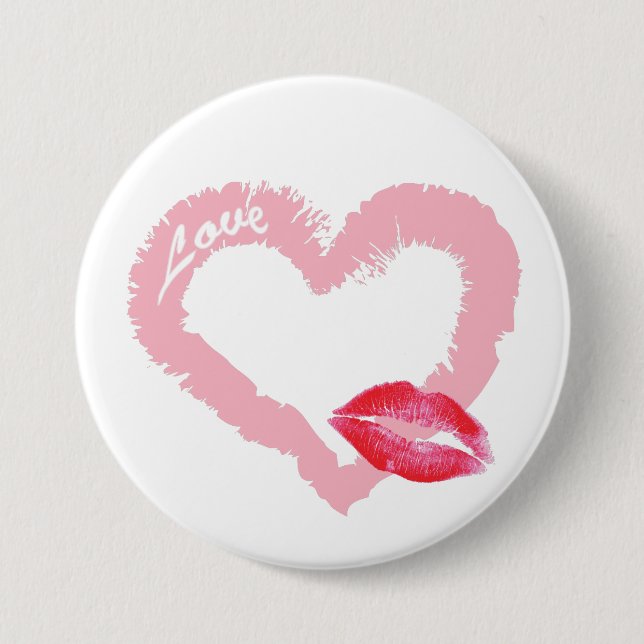 Big Pink Love Heart with Lips 3 Inch Round Button (Front)