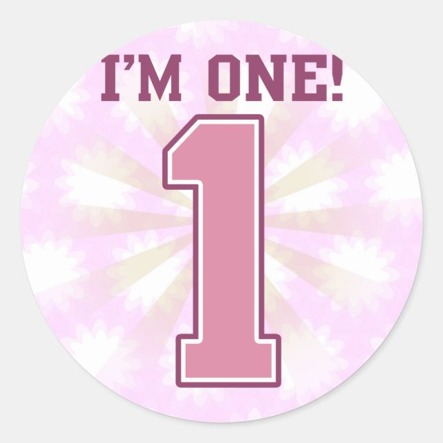 Big Pink Number One, Girl's First Birthday Classic Round Sticker (Front)