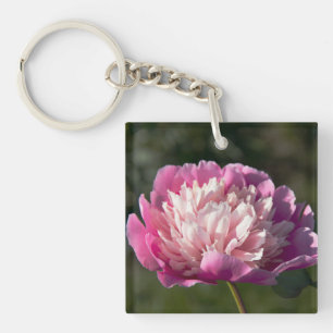 Big pink peony flowers in spring day     keychain