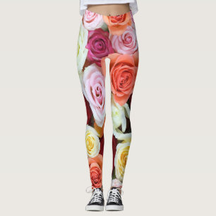Big Pink Purple and White Roses Leggings