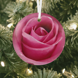 Big pink rose glass ornament