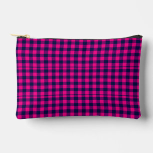 Big Pixel Check Plaid in Pink Navy Accessory Pouch