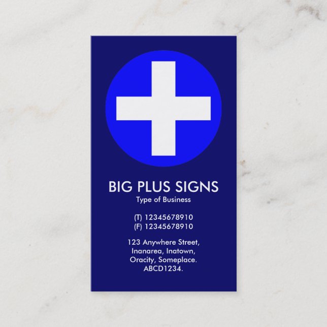 Big Plus Signs Blue - Dark Blue Business Card (Front)