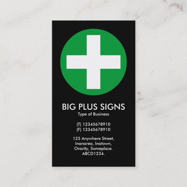 Big Plus Signs Green - Black Business Card (Front)