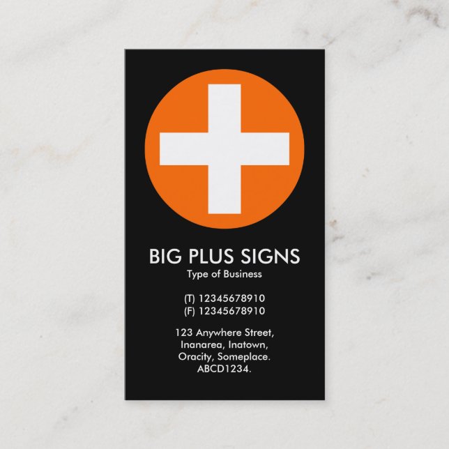Big Plus Signs Orange - Black Business Card (Front)