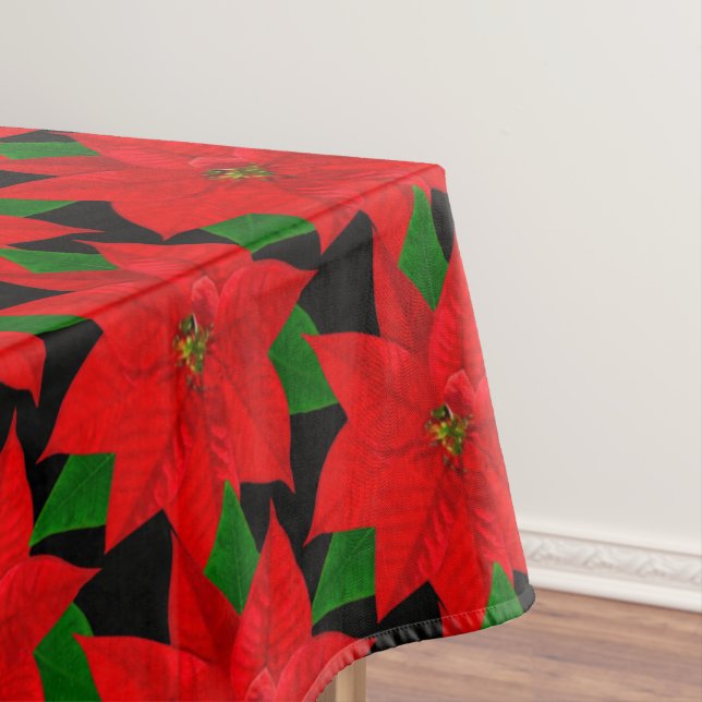 Big Poinsettia Flower Pattern on Black Tablecloth (In Situ)
