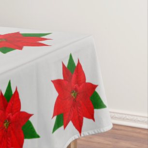 Big Poinsettia Flower Pattern on Light Silver Grey Tablecloth