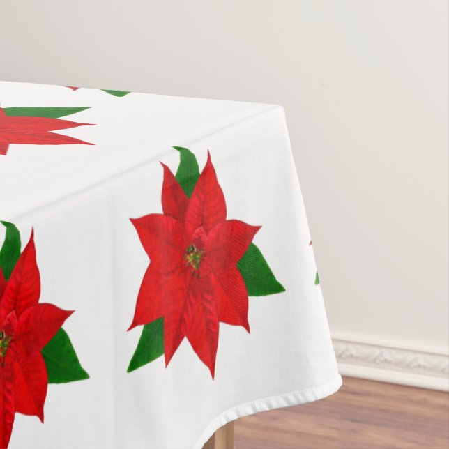 Big Poinsettia Flower Pattern on White Tablecloth (In Situ)