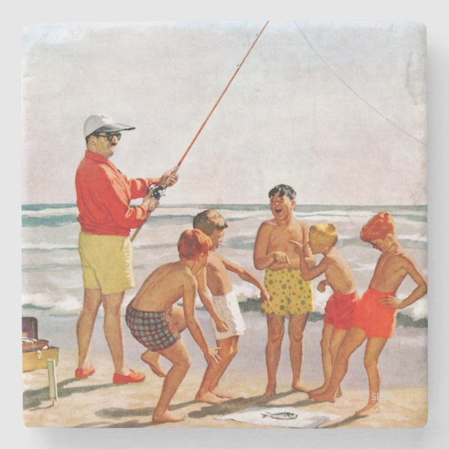 Big Pole Little Fish by Richard Sargent Stone Coaster (Front)