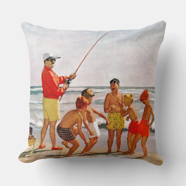 Big Pole Little Fish by Richard Sargent Throw Pillow (Front)