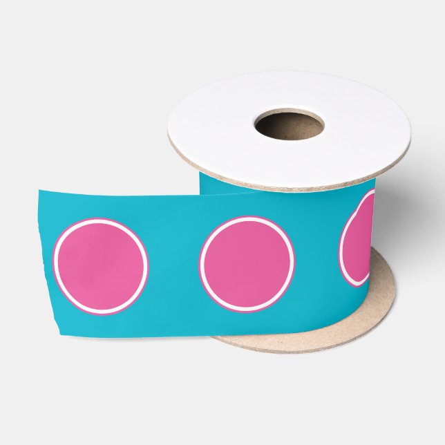 Big polka dot ribbon hot pink white turquoise satin ribbon (Spool)