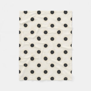 Big Polka Dots Black and Antique White Fleece Blanket