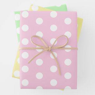 Big Polka Dots Pink, Green and Yellow Pattern Wrapping Paper Sheet